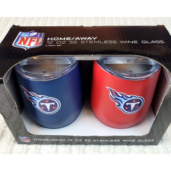 NIB Official NFL Sports Tennessee Titans  Football 12 Oz SS Logo Wine Glass Set - Picture 2 of 5